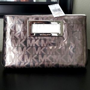 NEW Michael Kors Berkley Clutch Bag, mirrored metallic nickel color